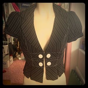 2 piece pencil skirt suit black w/white pinstripes